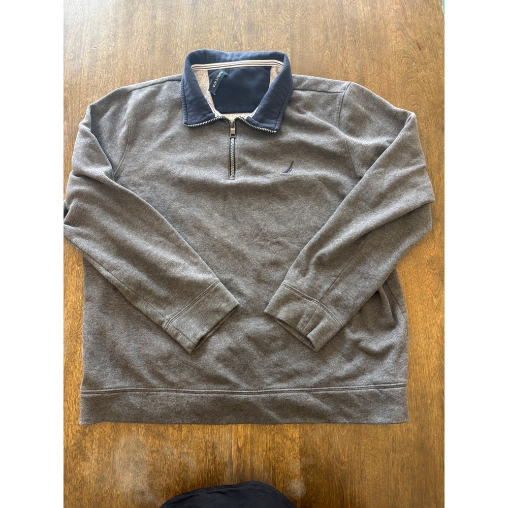 Nautica Mens Quarter Zip Sweatshirt Gray Fleece Pullover XL Mock Neck